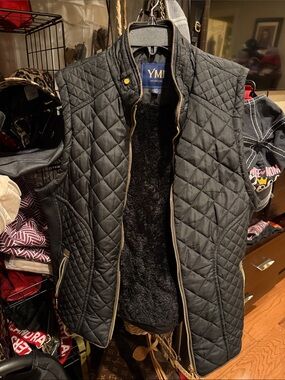 YMI Black Quilted Vest with Faux Fur Interior